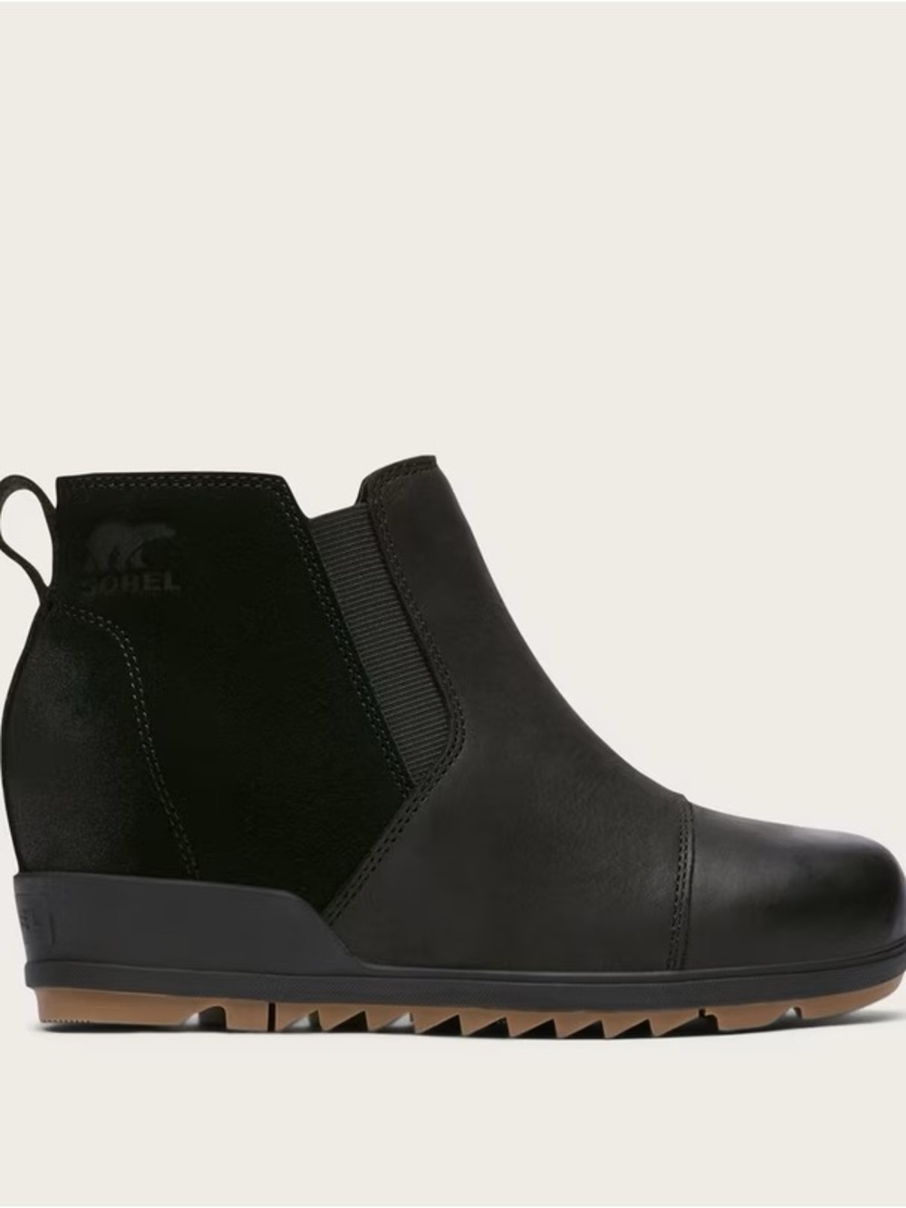 Sorel Black Chelsea Wedge Bootie with Contrast Tread
